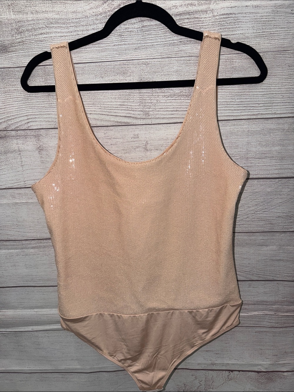 Express Nude Sequin Scoop Neck Bodysuit